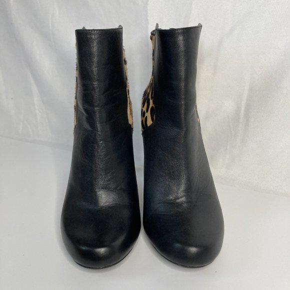 Calvin Klein Leopard Print Ankle Boots Size 8 1/2 Black Leather Boot - Picture 2 of 8